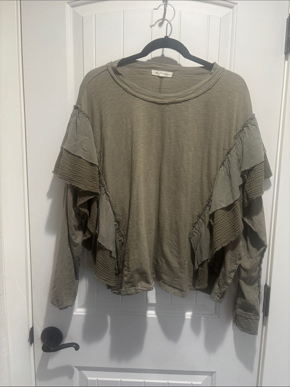 Oli & Hali Olive Ruffle Sleeve Long Sleeve Top